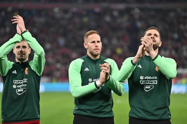 BUDAPEST, HUNGARY - OCTOBER 14: Peter Gulacsi of Hungary celebrates after winning the UEFA EURO, EM, Europameisterschaft,Fussball 2024 European qualifier match between Hungary and Serbia at Puskas Arena on October 14, 2023 in Budapest, H Hungary v Serbia: Group G - UEFA EURO 2024 European Qualifiers Copyright: xSebastianxFrejx