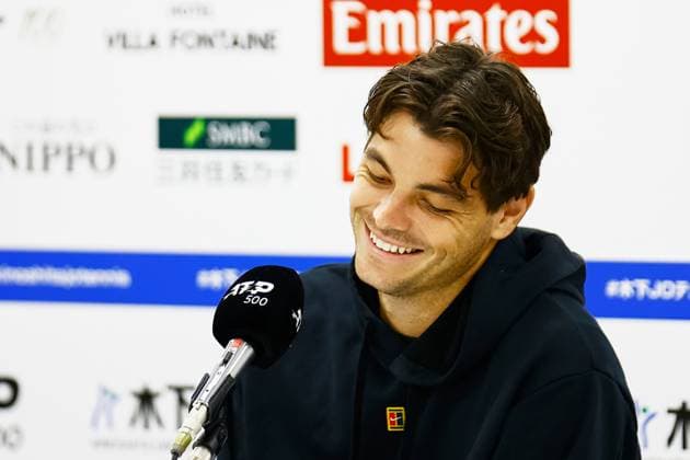 October 15, 2023, Tokyo, Japan: American professional tennis player Taylor FRITZ speaks during a news conference for the Kinoshita Group Japan Open Tennis Championships 2023 at the Ariake Coliseum. This is the longest-running ATP, Tennis Herren Tour tournament in Asia, first held in 1972. The tournament runs from October 16 to 22. Tokyo Japan - ZUMAm191 20231015_aap_m191_018 Copyright: xRodrigoxReyesxMarinx
