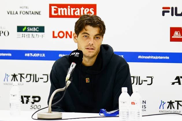 October 15, 2023, Tokyo, Japan: American professional tennis player Taylor FRITZ speaks during a news conference for the Kinoshita Group Japan Open Tennis Championships 2023 at the Ariake Coliseum. This is the longest-running ATP, Tennis Herren Tour tournament in Asia, first held in 1972. The tournament runs from October 16 to 22. Tokyo Japan - ZUMAm191 20231015_aap_m191_021 Copyright: xRodrigoxReyesxMarinx