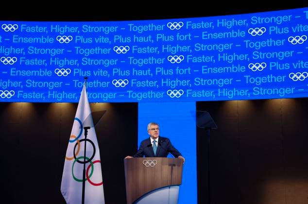 Sport Themen der Woche KW41 (231015) -- MUMBAI, Oct. 15, 2023 -- International Olympic Committee (IOC) president Thomas Bach speaks during the 141st International Olympic Committee (IOC) session in Mumbai, India, Oct. 15, 2023. ) (SP)INDIA-MUMBAI-141ST IOC MEETING CaoxCan 