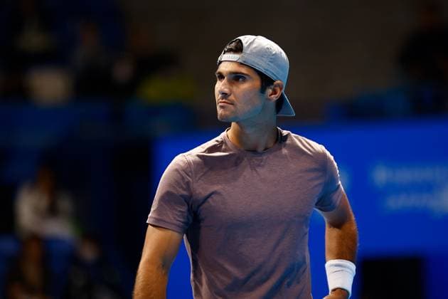 October 15, 2023, Tokyo, Japan: Marcos GIRON (USA) in action against Yasutaka UCHIYAMA (JPN) during the qualifying final match for the Kinoshita Group Japan Open Tennis Championships 2023 at the Ariake Coliseum. This is the longest-running ATP, Tennis Herren Tour tournament in Asia, first held in 1972. The tournament runs from October 16 to 22. Giron won 6-3, 6-2. Tokyo Japan - ZUMAm191 20231015_aap_m191_043 Copyright: xRodrigoxReyesxMarinx