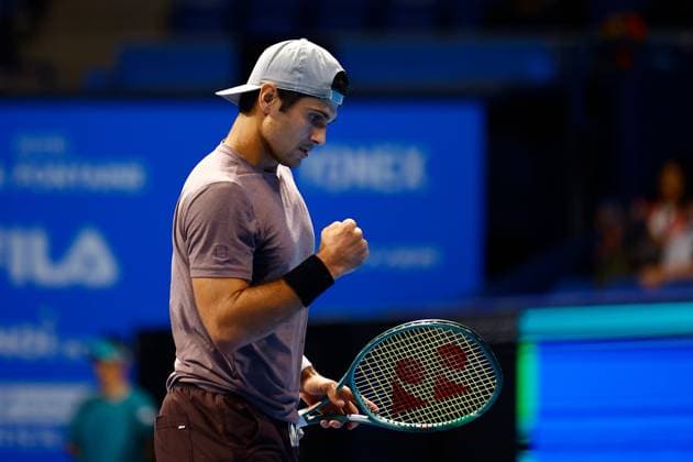 October 15, 2023, Tokyo, Japan: Marcos GIRON (USA) in action against Yasutaka UCHIYAMA (JPN) during the qualifying final match for the Kinoshita Group Japan Open Tennis Championships 2023 at the Ariake Coliseum. This is the longest-running ATP, Tennis Herren Tour tournament in Asia, first held in 1972. The tournament runs from October 16 to 22. Giron won 6-3, 6-2. Tokyo Japan - ZUMAm191 20231015_aap_m191_045 Copyright: xRodrigoxReyesxMarinx