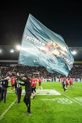 Potsdam Royals flag on the field GER, Potsdam Royals vs Schwaebisch Hall Unicorns, GFL, season 2023, GFL Bowl, finals, 14 10 2023, GER, Potsdam Royals vs Schwaebisch Hall Unicorns, GFL, season 2023, GFL Bowl, finals, 14 10 2023 Essen Copyright: xEibner-Pressefoto FlorianxWolfx EP_FWF
