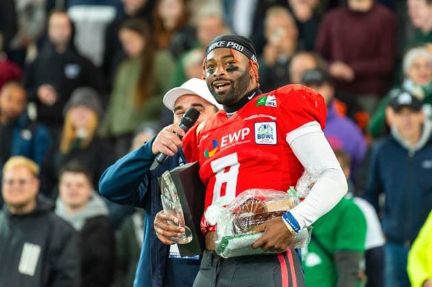 MVP Jaylon Henderson 8, QB, Potsdam Royals GER, Potsdam Royals vs Schwaebisch Hall Unicorns, GFL, season 2023, GFL Bowl, finals, 14 10 2023, GER, Potsdam Royals vs Schwaebisch Hall Unicorns, GFL, season 2023, GFL Bowl, finals, 14 10 2023 Essen Copyright: xEibner-Pressefoto FlorianxWolfx EP_FWF