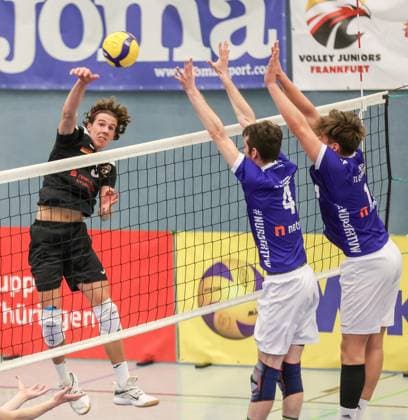 Volleyball 3 Liga VJ Frankfurt TV Waldgirmes 14 10 23, Krämer, Fynn VJFFM , Lohr, Manuel Nückel, Lukas TVW ,