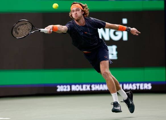 (231015) -- SHANGHAI, Oct. 15, 2023 -- Andrey Rublev of Russia competes during the men s singles final between Andrey Rublev of Russia and Hubert Hurkacz of Poland at the ATP, Tennis Herren World Tour Shanghai Masters tennis tournament at Qizhong Forest Sports City Arena in Shanghai, east China, Oct. 15, 2023. ) (SP)CHINA-SHANGHAI-TENNIS-ATP TOUR-SHANGHAI MASTERS(CN) WangxLili 
