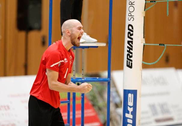 Germany Kriftel 14 10 2023 Volleyball Hesse 2 Bundesliga South Men Season 2023 2024 TuS Kriftel red GSVE Delitzsch black v l Sebastian Ruhm Kriftel No 1 Sport TuS Kriftel GSVE Delitzsch