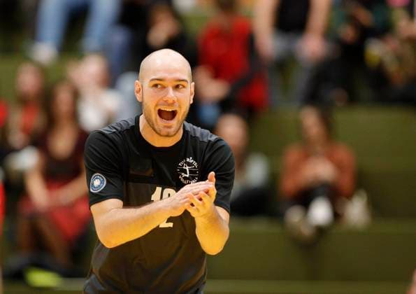 Germany Kriftel 14 10 2023 Volleyball Hesse 2 Bundesliga South Men Season 2023 2024 TuS Kriftel red GSVE Delitzsch black v l Florian Ruhm Kriftel No 12 Sport TuS Kriftel GSVE Delitzsch