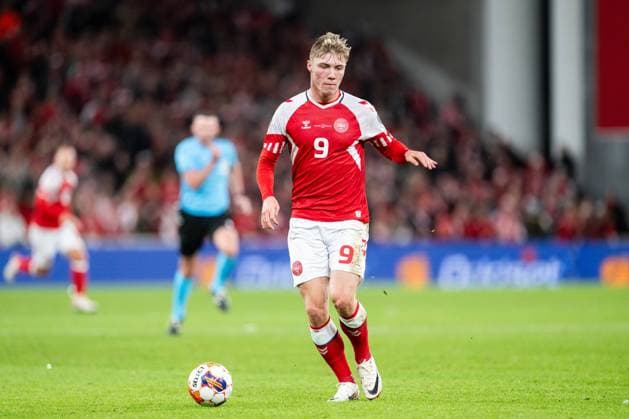 Denmark v Kazakhstan, UEFA EURO, EM, Europameisterschaft,Fussball 2024 Qualification, Copenhagen, Denmark Copenhagen, Denmark. 14th, October 2023. Rasmus Hojlund (9) of Denmark seen during the UEFA Euro 2024 qualification match between Denmark and Kazakhstan at Parken in Copenhagen. Copenhagen Denmark  Copyright: xGonzalesxPhoto FrederikkexJensenx