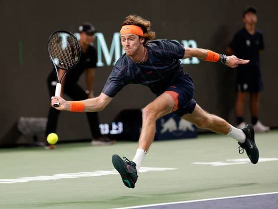 (231015) -- SHANGHAI, Oct. 15, 2023 -- Andrey Rublev of Russia competes during the men s singles final between Andrey Rublev of Russia and Hubert Hurkacz of Poland at the ATP, Tennis Herren World Tour Shanghai Masters tennis tournament at Qizhong Forest Sports City Arena in Shanghai, east China, Oct. 15, 2023. ) (SP)CHINA-SHANGHAI-TENNIS-ATP TOUR-SHANGHAI MASTERS(CN) WangxLili 