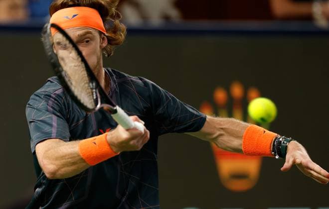 (231015) -- SHANGHAI, Oct. 15, 2023 -- Andrey Rublev of Russia competes during the men s singles final between Andrey Rublev of Russia and Hubert Hurkacz of Poland at the ATP, Tennis Herren World Tour Shanghai Masters tennis tournament at Qizhong Forest Sports City Arena in Shanghai, east China, Oct. 15, 2023. ) (SP)CHINA-SHANGHAI-TENNIS-ATP TOUR-SHANGHAI MASTERS(CN) WangxLili 