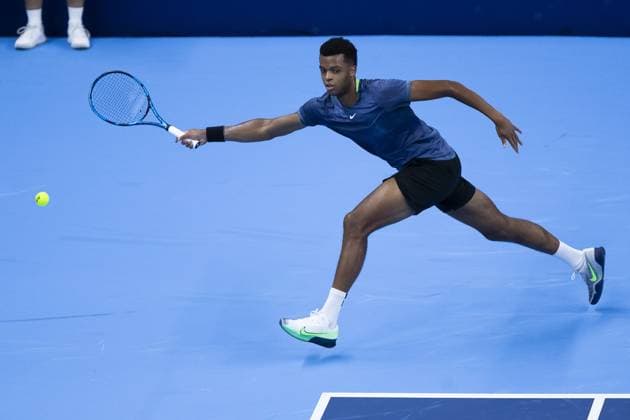 French Giovanni Mpetshi Perricard pictured in action during the European Open Tennis ATP, Tennis Herren tournament, in Antwerp, Sunday 15 October 2023. KRISTOFxVANxACCOM  x77769960x