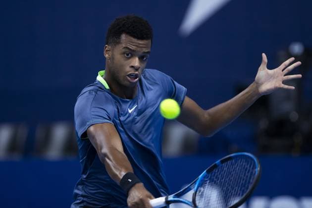 French Giovanni Mpetshi Perricard pictured in action during the European Open Tennis ATP, Tennis Herren tournament, in Antwerp, Sunday 15 October 2023. KRISTOFxVANxACCOM  x77769964x