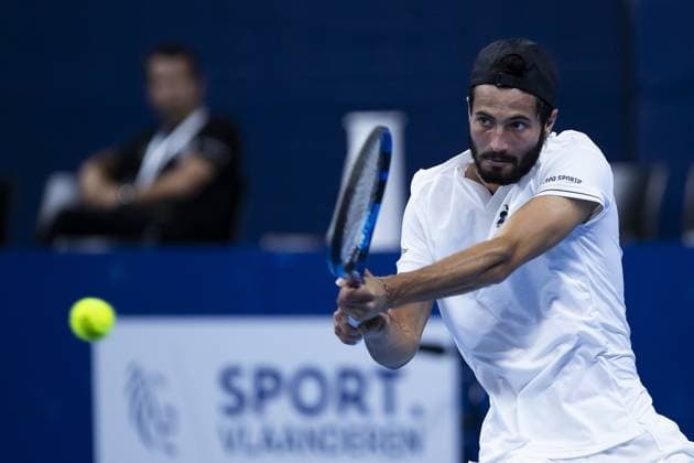 French Titouan Droguet pictured in action during a qualifications match for the European Open Tennis ATP, Tennis Herren tournament, in Antwerp, Sunday 15 October 2023. KRISTOFxVANxACCOM  x77772923x