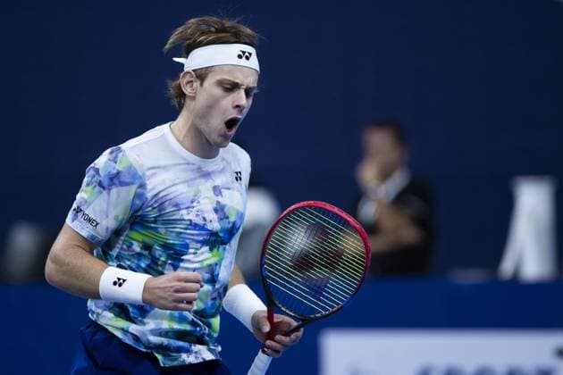 Belgian Zizou Bergs reacts during the European Open Tennis ATP, Tennis Herren tournament, in Antwerp, Sunday 15 October 2023. KRISTOFxVANxACCOM  x77772946x