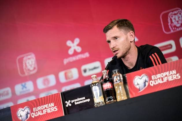231015 Jan Vertonghen of the Belgian national football team during a press conference on October 15, 2023 in Tubize Photo Joel Marklund BILDBYRAN code JM JM JM0533 bbeng fotboll football soccer football em qualifier uefa euro qualifier em qualification press conference press conference belgium Belgium  Copyright: JOELxMARKLUND BB231015JM003