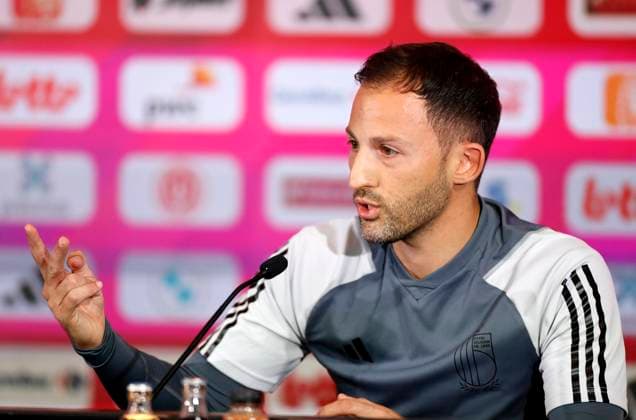 Belgian National Football Team - Media Activities 15 10 2023 TUBIZE, BELGIUM - OCTOBER 15 : Tedesco Domenico head coach of Belgian Team pictured during the press conference, PK, Pressekonferenz of the Belgian National Football team prior to the European Qualifiers EURO 2024 qualification group F match between Sweden on October 15, 2023 in Tubize, Belgium, 15 10 2023 Tubize Belgium  Copyright: xJbox