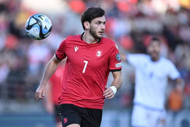 Georgia 4-0 Cyprus Khvicha Kvaratskhelia ( 7 of Georgia), European Qualifiers, Group A, Georgia 4-0 Cyprus Tbilisi Mikheil Meskhi stadium Georgia Copyright: xTamunaxKulumbegashvilix KUL_3796