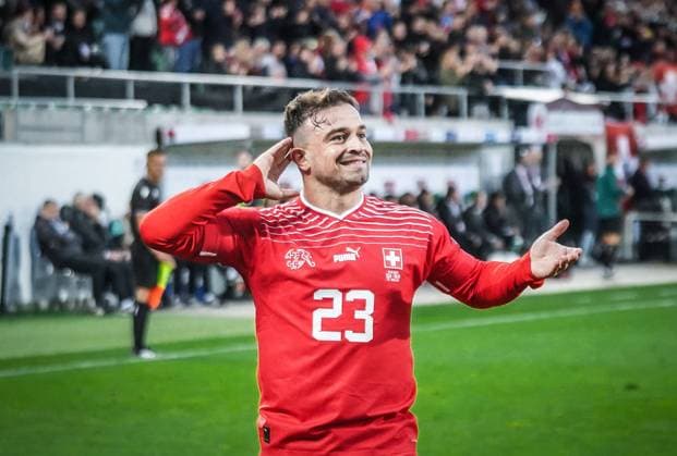 Xherdan Shaqiri 23 Switzerland after his 1 0 goal 15 10 2023 St Gallen, Switzerland, Europe European Qualifiers European Championship qualification national team Switzerland vs Belarus Stadium kybunpark, St Gallen