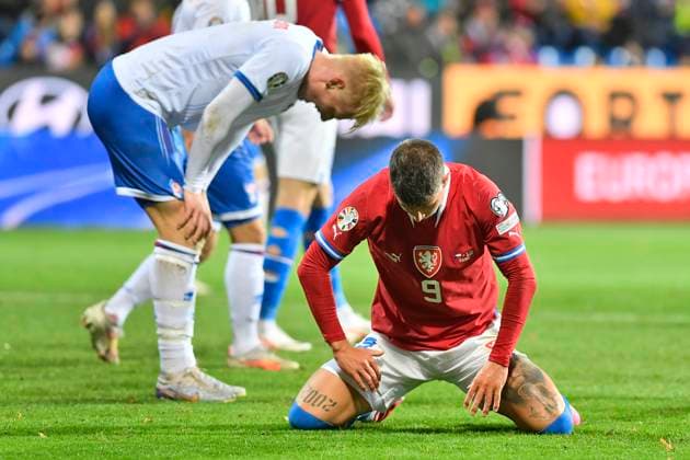 Adam Hlozek (CZE), front, in action during the Group E match of the 2024 European Football Championship qualifiers: Czech Republic - Faroe Islands, Pilsen, Czech Republic, on October 15, 2023. (CTKxPhoto MiroslavxChaloupka) CTKPhotoP2023101505649  CTKPhotoP2023101505649