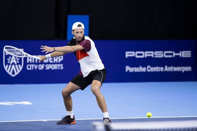 French Hugo Grenier pictured in action during a qualifications match for the European Open Tennis ATP, Tennis Herren tournament, in Antwerp, Sunday 15 October 2023. KRISTOFxVANxACCOM  x77793688x