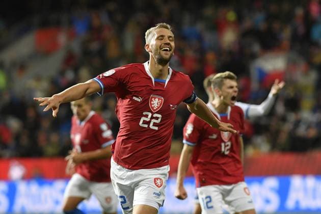 Tomas Soucek (CZE) celebrates a goal from the penalty spot during the Group E match of the 2024 European Football Championship qualifiers: Czech Republic - Faroe Islands, Pilsen, Czech Republic, on October 15, 2023. (CTKxPhoto MiroslavxChaloupka) CTKPhotoP2023101505971  CTKPhotoP2023101505971