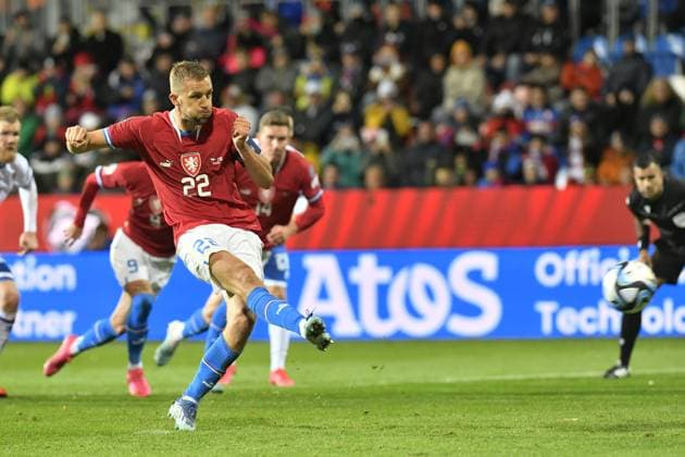 Tomas Soucek (CZE) shots a goal from the penalty spot during the Group E match of the 2024 European Football Championship qualifiers: Czech Republic - Faroe Islands, Pilsen, Czech Republic, on October 15, 2023. (CTKxPhoto MiroslavxChaloupka) CTKPhotoP2023101506002  CTKPhotoP2023101506002