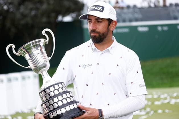 October 15, 2023, MADRID, MADRID, SPAIN: Matthieu Pavon of France poses for photo with the trophy after winning during Acciona Open de Espana, Round 4, Golf tournament celebrated at Club de Campo on October 15, 2023, in Madrid, Spain. MADRID SPAIN - ZUMAa181 20231015_zaa_a181_187 Copyright: xOscarxJ.xBarrosox