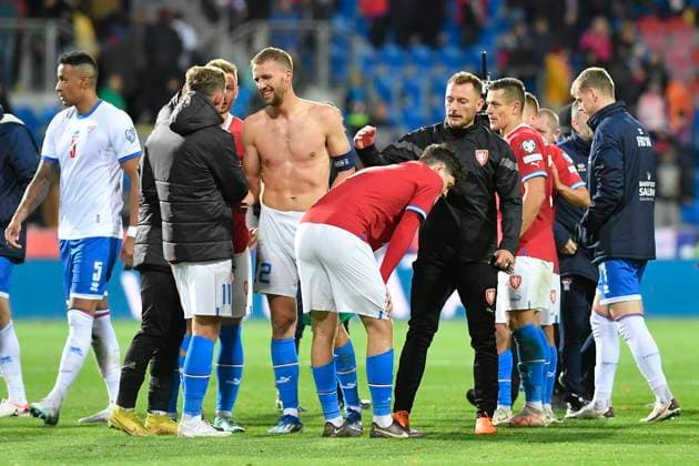 Czech players celebrate victory in the Group E match of the 2024 European Football Championship qualifiers: Czech Republic - Faroe Islands, Pilsen, Czech Republic, on October 15, 2023. (CTKxPhoto MiroslavxChaloupka) CTKPhotoP2023101506276  CTKPhotoP2023101506276