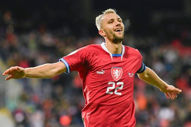 Tomas Soucek (CZE) celebrates a goal from the penalty spot during the Group E match of the 2024 European Football Championship qualifiers: Czech Republic - Faroe Islands, Pilsen, Czech Republic, on October 15, 2023. (CTKxPhoto MiroslavxChaloupka) CTKPhotoP2023101506412  CTKPhotoP2023101506412