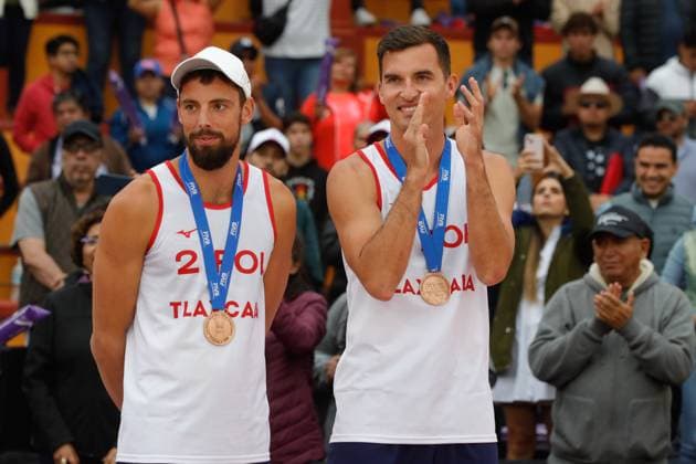 FIVB Beach volleyball, Beachvolleyball World Championships Medal Ceremony October 15, 2023, Tlaxcala, Mexico: Bronze medalist Bartosz Losiak and Michal Bryl of Poland receive medals during the medal ceremony for the Men s Beach Volleyball World Championship, WM, Weltmeisterschaft Final. October 15, 2023 in Tlaxcala, Mexico.(Photo by Essene Hernandez Eyepix Group) Copyright: xEssenexHernandez xEyepixxGroupx EH_15102023_101589