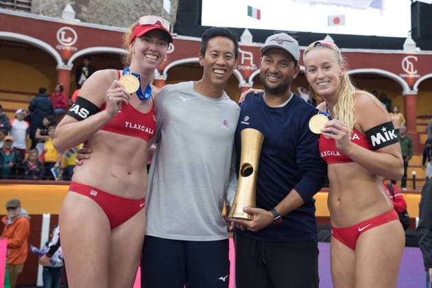 FIVB Beach volleyball, Beachvolleyball World Championships Medal Ceremony October 15, 2023, Tlaxcala, Mexico: Gold medalist Kelly Cheng and Sara Hughes of USA celebrate with their medals during the medal ceremony for the Women s Beach Volleyball World Championship, WM, Weltmeisterschaft Final. October 15, 2023 in Tlaxcala, Mexico.(Photo by Essene Hernandez Eyepix Group) Copyright: xEssenexHernandez xEyepixxGroupx EH_15102023_101659