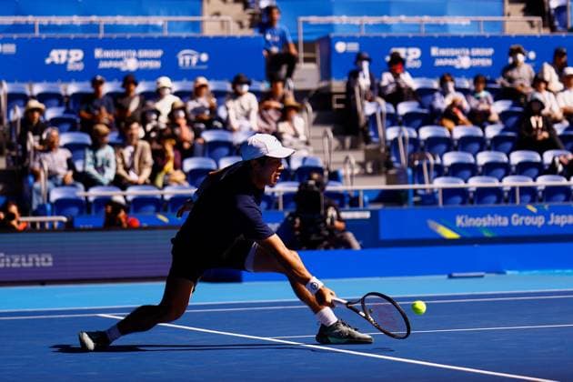 October 16, 2023, Tokyo, Japan: Mackenzie MCDONALD (USA) hits a return against Max PURCELL (AUS) during the qualifying final match for the Kinoshita Group Japan Open Tennis Championships 2023 at the Ariake Coliseum. This is the longest-running ATP, Tennis Herren Tour tournament in Asia, first held in 1972. The tournament runs from October 16 to 22. Tokyo Japan - ZUMAm191 20231016_aap_m191_014 Copyright: xRodrigoxReyesxMarinx