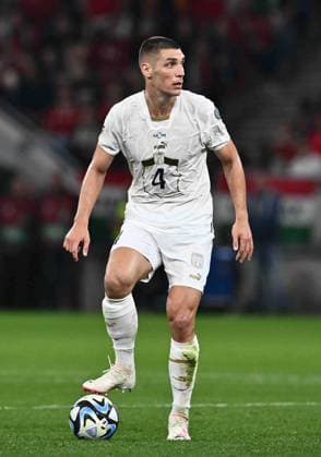 BUDAPEST, HUNGARY - OCTOBER 14: Nikola Milenkovic of Serbia during the UEFA EURO, EM, Europameisterschaft,Fussball 2024 European qualifier match between Hungary and Serbia at Puskas Arena on October 14, 2023 in Budapest, Hungary. Photo by Sebastian Frej Hungary v Serbia: Group G - UEFA EURO 2024 European Qualifiers Copyright: xSebastianxFrejx