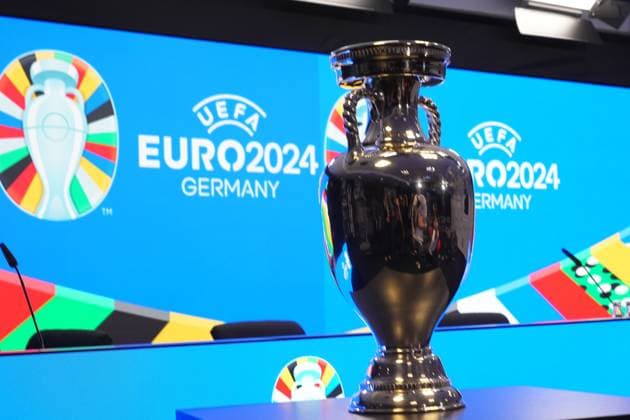 Henri Delaunay Cup in the press conference room of Deutsche Bank Park 16 10 2023 EURO 2024 Partnership DFB VDV