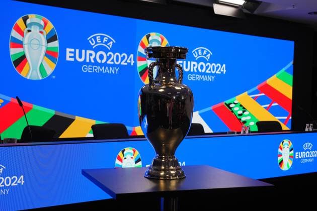 Henri Delaunay Cup in the press conference room of Deutsche Bank Park 16 10 2023 EURO 2024 Partnership DFB VDV