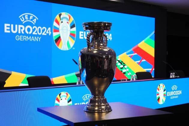 Henri Delaunay Cup in the press conference room of Deutsche Bank Park 16 10 2023 EURO 2024 Partnership DFB VDV