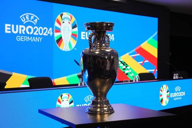 Henri Delaunay Cup in the press conference room of Deutsche Bank Park 16 10 2023 EURO 2024 Partnership DFB VDV