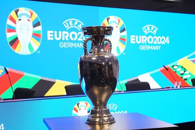 Henri Delaunay Cup in the press conference room of Deutsche Bank Park 16 10 2023 EURO 2024 Partnership DFB VDV