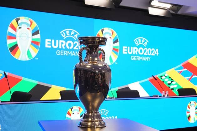 Henri Delaunay Cup in the press conference room of Deutsche Bank Park 16 10 2023 EURO 2024 Partnership DFB VDV