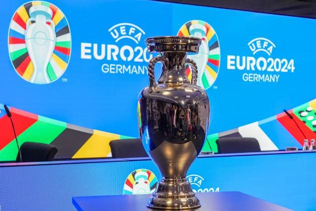 Henri Delaunay Cup in the press conference room of Deutsche Bank Park 16 10 2023 EURO 2024 Partnership DFB VDV