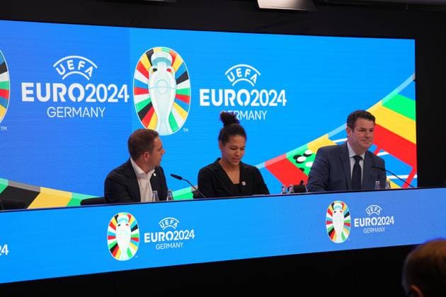 EURO 2024 Tournament Director Philipp Lahm, DFB Vice President Celia Sasic and Labor Minister Hubertus Heil 16 10 2023 EURO 2024 Partnership DFB VDV