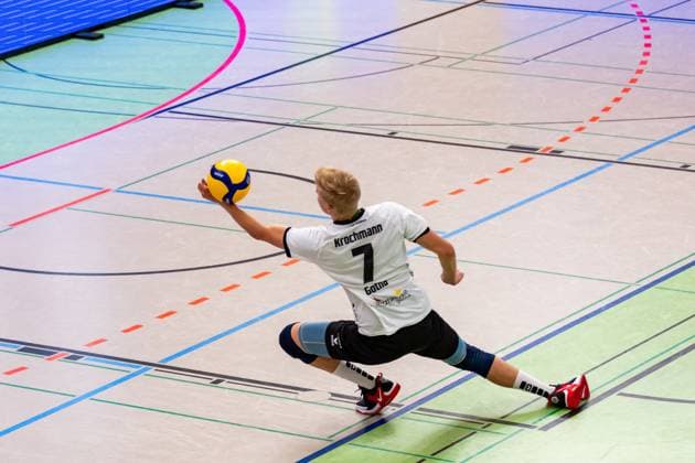 15 10 2023, GER, 2 BL Maenner Sued, Volleyball, Season 2023 2024, Blue Volleys Gotha Volley YoungStars Friedrichshafen Krochmann, Hannes Blue Volleys Gotha Ernestiner Halle Thuringia Germany