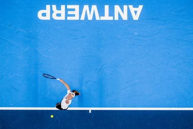 Belgian Gauthier Onclin pictured in action during a qualifications match for the European Open Tennis ATP, Tennis Herren tournament, in Antwerp, Monday 16 October 2023. JASPERxJACOBS  x77842307x