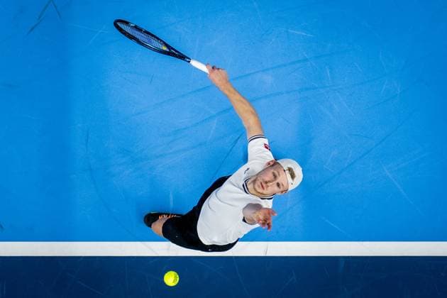 Belgian Gauthier Onclin pictured in action during a qualifications match for the European Open Tennis ATP, Tennis Herren tournament, in Antwerp, Monday 16 October 2023. JASPERxJACOBS  x77842398x