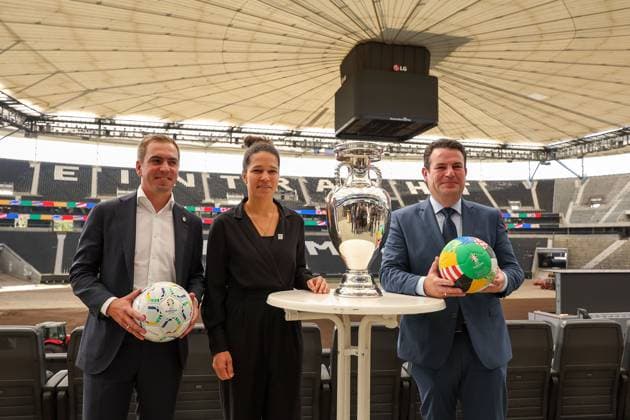Frankfurt am Main on 16 October 2023 Deutsche Bank Park Media event of EURO 2024 GmbH v l , Welcome to Deutsche Bank Park Philipp Lahm, Tournament Director of UEFA EURO 2024 , Celia Å aÅ¡ic, Ambassador of UEFA EURO 2024 and Hubertus Heil, Federal Minister of Labor and Social Affairs. Copyright: JoaquimxFerreira