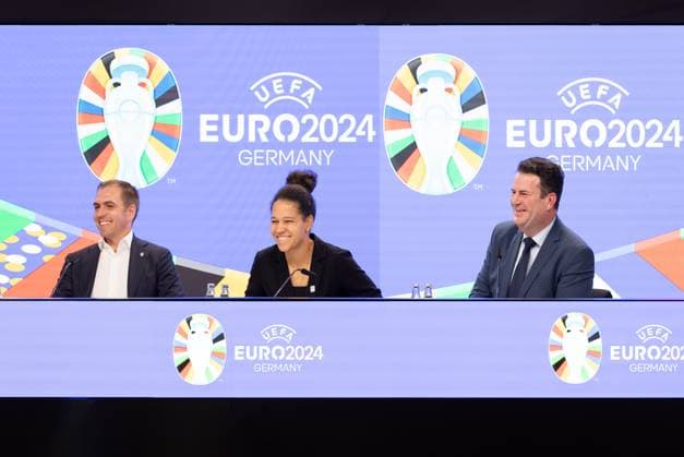 DFB Press Conference From left Philipp Lahm, UEFA EURO 2024 Tournament Director, Celia Sasic, UEFA EURO 2024 Ambassador and Hubertus Heil, Federal Minister of Labor and Social Affairs DFB Press Conference on October 16, 2023 in Frankfurt am Main , Frankfurt am Main Hesse Germany Deutsche Bank Park