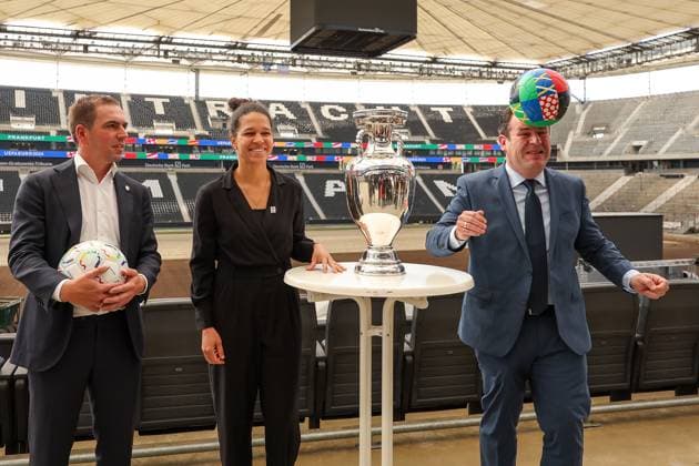 Frankfurt am Main on 16 October 2023 Deutsche Bank Park media event of EURO 2024 GmbH v l , Philipp Lahm, tournament director of UEFA EURO 2024 , Celia Å aÅ¡ic, ambassador of UEFA EURO 2024 and Hubertus Heil, header of Federal Minister of Labor and Social Affairs Copyright: JoaquimxFerreira
