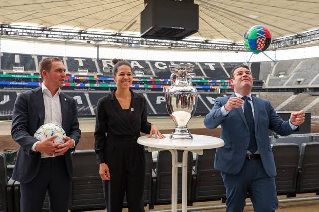 Frankfurt am Main on 16 October 2023 Deutsche Bank Park media event of EURO 2024 GmbH v l , Philipp Lahm, tournament director of UEFA EURO 2024 , Celia Å aÅ¡ic, ambassador of UEFA EURO 2024 and Hubertus Heil, header of Federal Minister of Labor and Social Affairs Copyright: JoaquimxFerreira