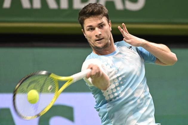 STOCKHOLM 20231016 Miomir Kecmanovic Sebien in his match against Karl Friberg Sweden during the Nordic Open tennis tournament at Kungliga Tennishallen on Monday STOCKHOLM SWEDEN x10030x  Copyright: xJonasxEkströmer TTx TENNIS NORDIC OPEN